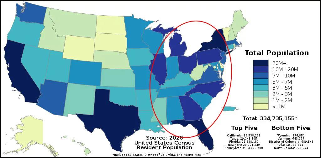 美国人口分布图